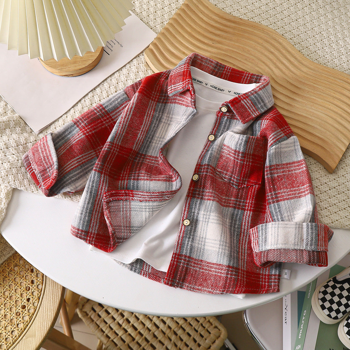 Children's Retro Color Matching Cardigan New Polo Collar Jacket