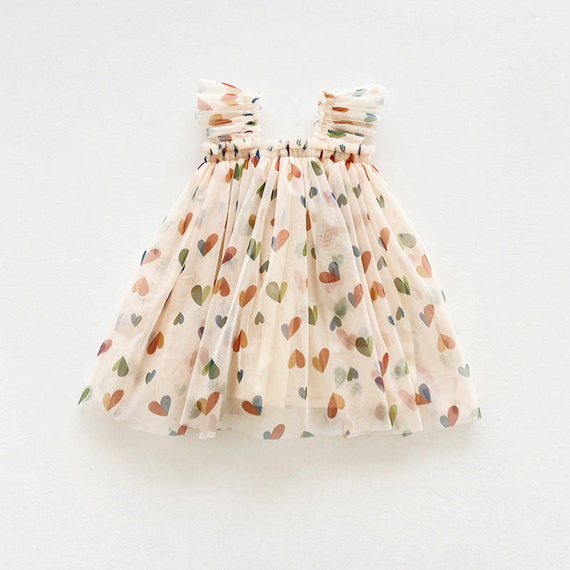 Summer Cute Heart Printing Mesh Girl Dress