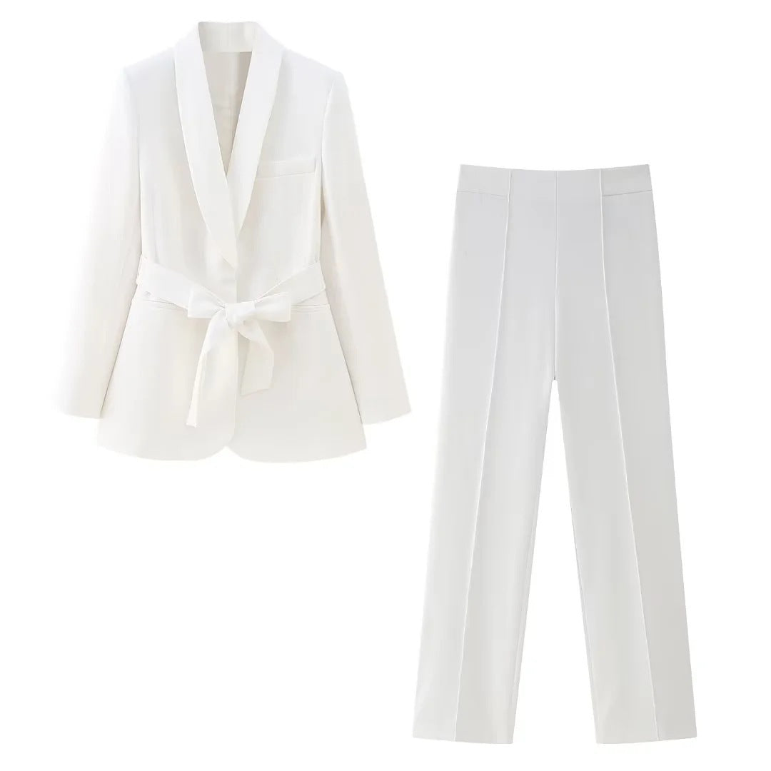 Robe de costume style français pour femme avec ceinture, petite veste, pantalon décontracté