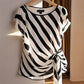 Fashion Black And White Striped Top For Women
