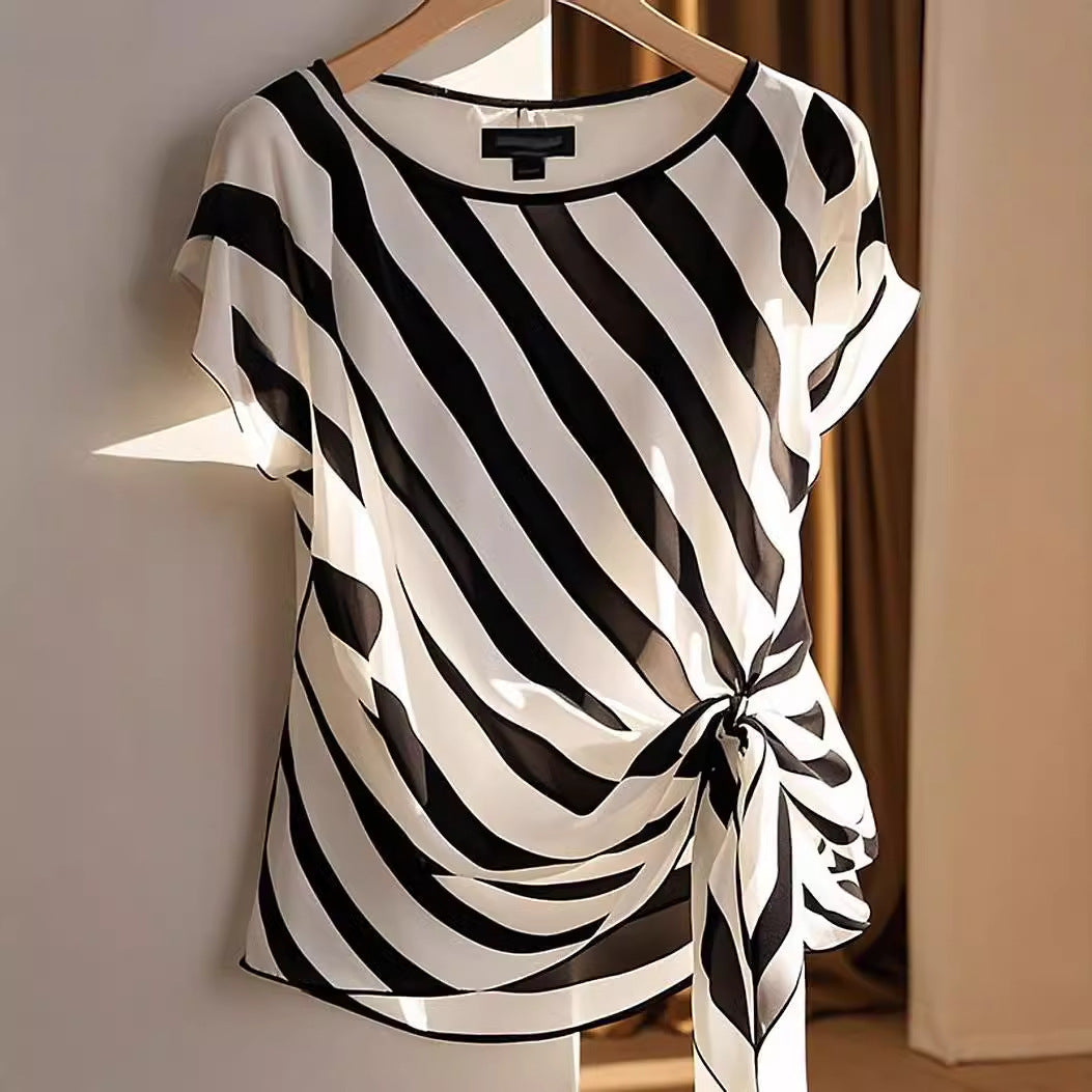 Fashion Black And White Striped Top For Women