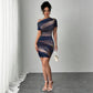Elegant Tie-dyed Short-sleeved Women's Dress Slim-fit Slimming Sheath