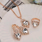 Europe And The United States Personalized Water Drop Color Diamond Necklace, Earrings, Rings Set, Shiny High-end Bridal Jewelry Wholesale