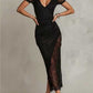 Lace Sheer Deep V-Neck Sexy Slim-Fit Fashionable Long Dress