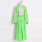 V-neck Long-sleeved Low-waist Lace-up Dress