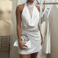 New Neck-hanging Lace-spliced Satin Dress Short Skirt