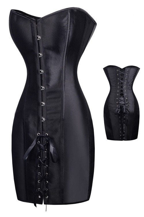 Special Long Waist Corsets and Bustiers Gothic Clothing Black Faux Leather Corset Dress Spiked Waist Shaper Corset