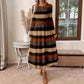 Women's Casual Crew-Neck Colorblock Striped Maxi Dress