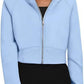 Sweat-shirt à capuche zippé décontracté en polaire, cardigan de sport tendance, hauts courts, vêtements pour femmes