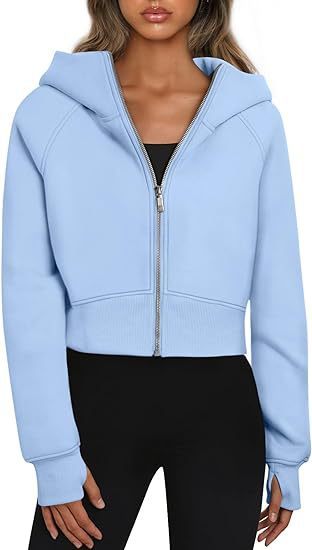 Sweat-shirt à capuche zippé décontracté en polaire, cardigan de sport tendance, hauts courts, vêtements pour femmes
