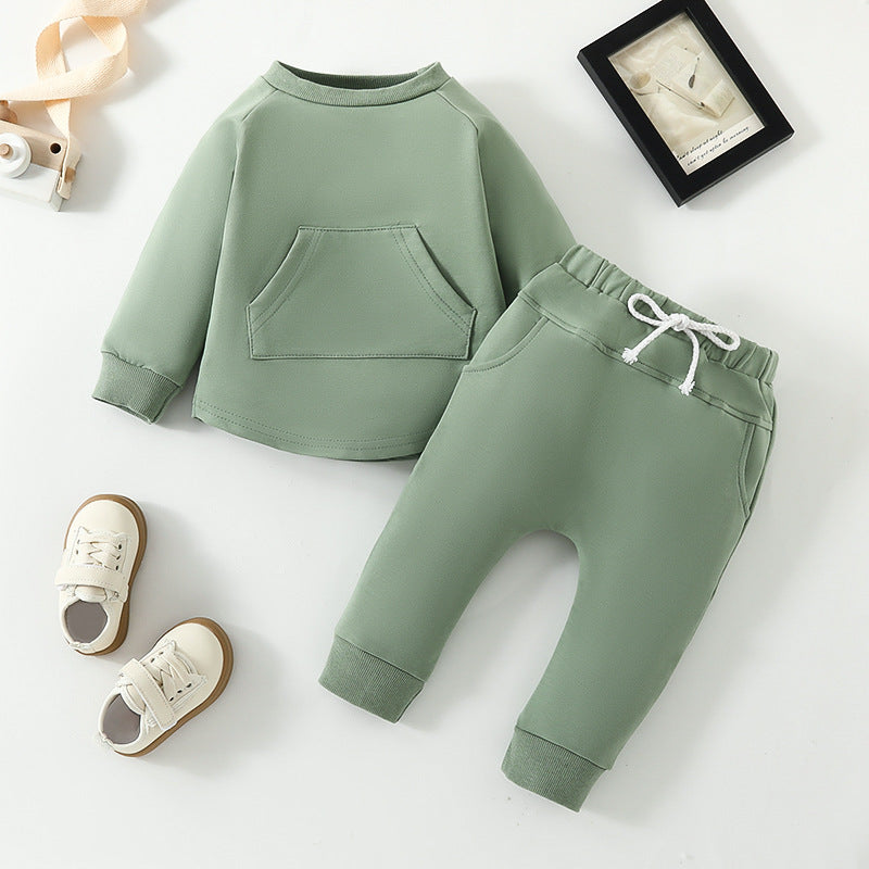 Pull à manches longues et pantalon de couleur unie, vêtements deux pièces pour enfants