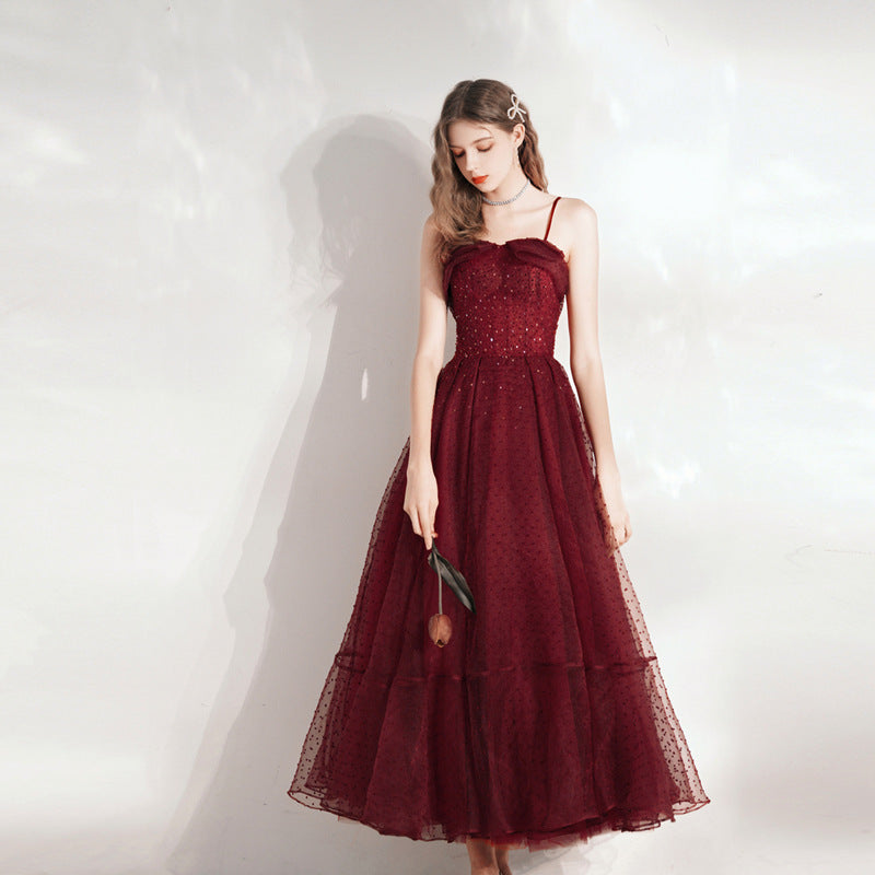 Robe de mariée pour femme, jupe mi-longue rouge