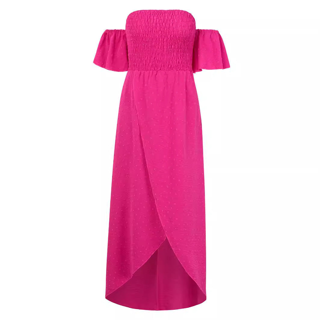 Robe sexy fendue à épaules dénudées, mode d'été, plissée, à volants, longue, pour la plage, vêtements pour femmes