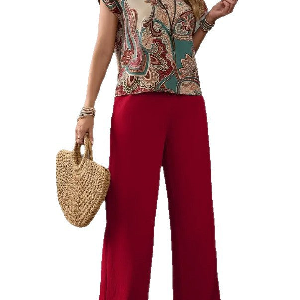 Niche Casual Printed Shirt With Wide-leg Trousers