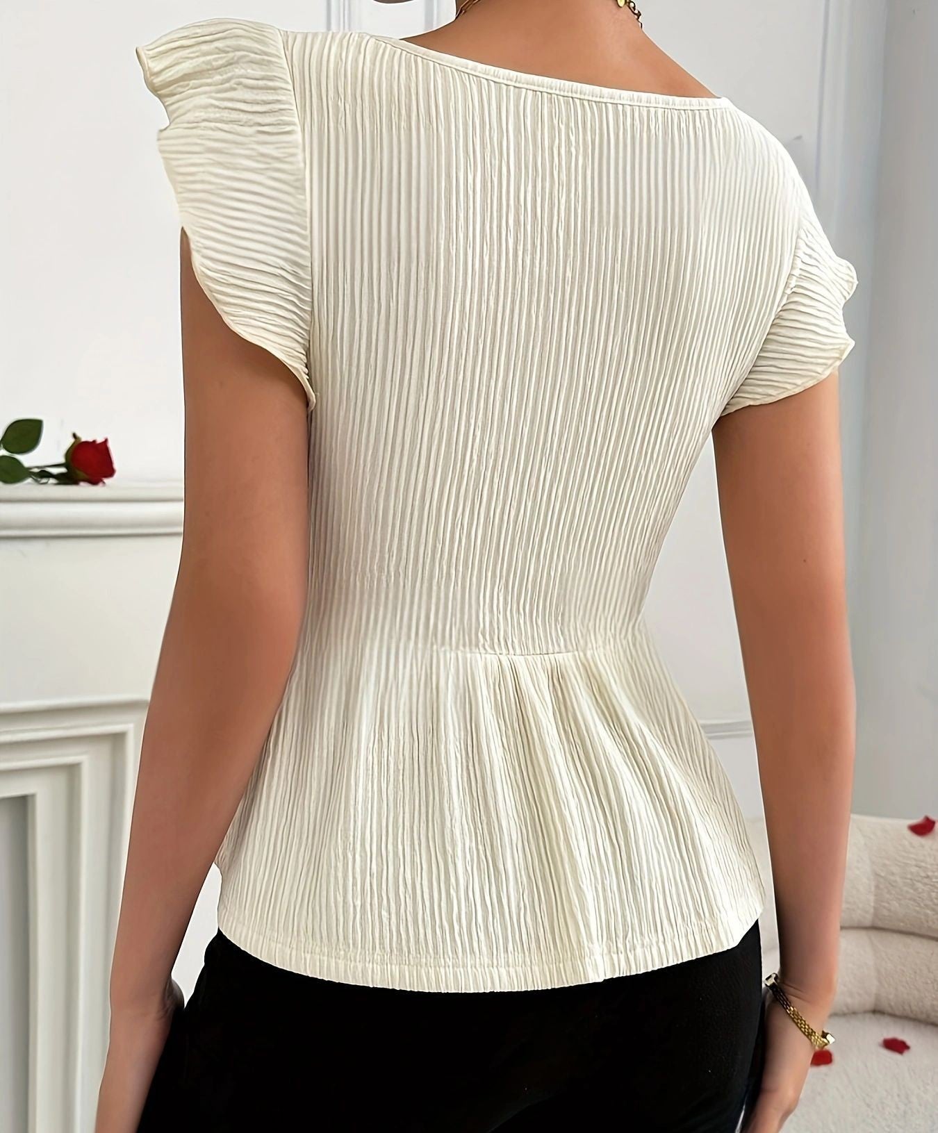 Princess Collar Tight Waist Women's Shirt Short Sleeve