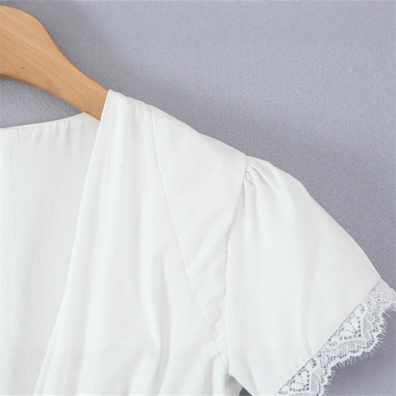White Sweet Cute Lace Stitching Cotton Mini Dress