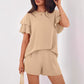 Women's Fashionable Casual Two-Piece Set Crew-Neck Short-Sleeve Top And Shorts