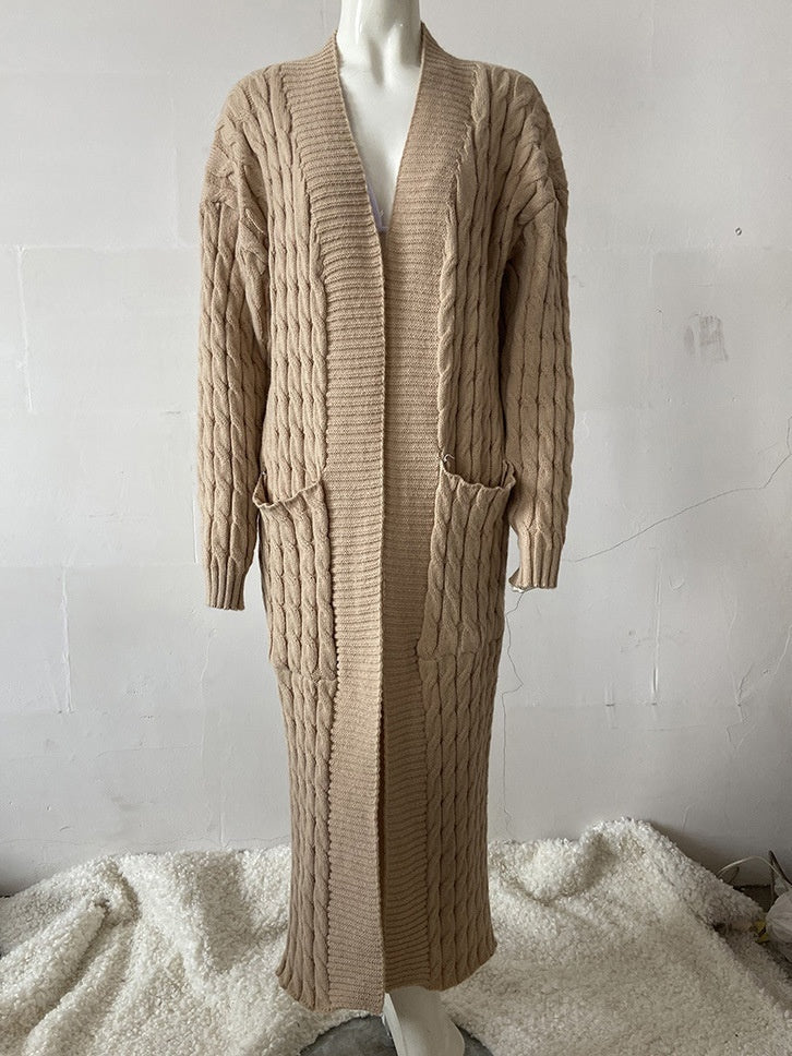 Cardigan long en tricot avec poche, pull long, manteau épais, européen et américain