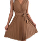 European And American Elegant Cross V-neck Sleeveless Cinched Pleated Dress