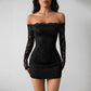 New Lace Off-shoulder Long-sleeve Slim-fit Slimming Dress