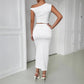 European And American Oblique Shoulder Collar Fashion Solid Color Pleated Sleeveless Sheath Suit