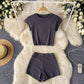 Crew-neck Cropped T-shirt High-waisted Slimming Shorts