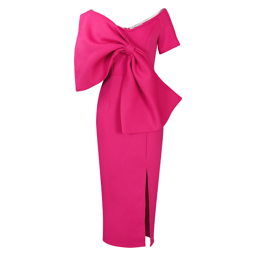 European And American Big Bow Split Sheath Dress