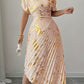 Women's Asymmetric Shoulder Gold Foil Pleated Dress