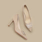 Soft Leather High Heels Female Career Stilettos Sense Rhinestone Shoes