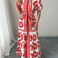 Womens Printed Elegant Simple Lace-up Round-neck Dress