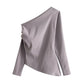 Winter New Shoulder Asymmetric Fold Slim Shirt Top For Women