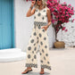 Thin Breathable Positioning Printing Vest Jacket Breasted Elastic Waist Wide Leg Pants Two-piece Set