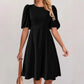 Solid-color Casual Crew-neck Puffed-sleeve Dress For Women