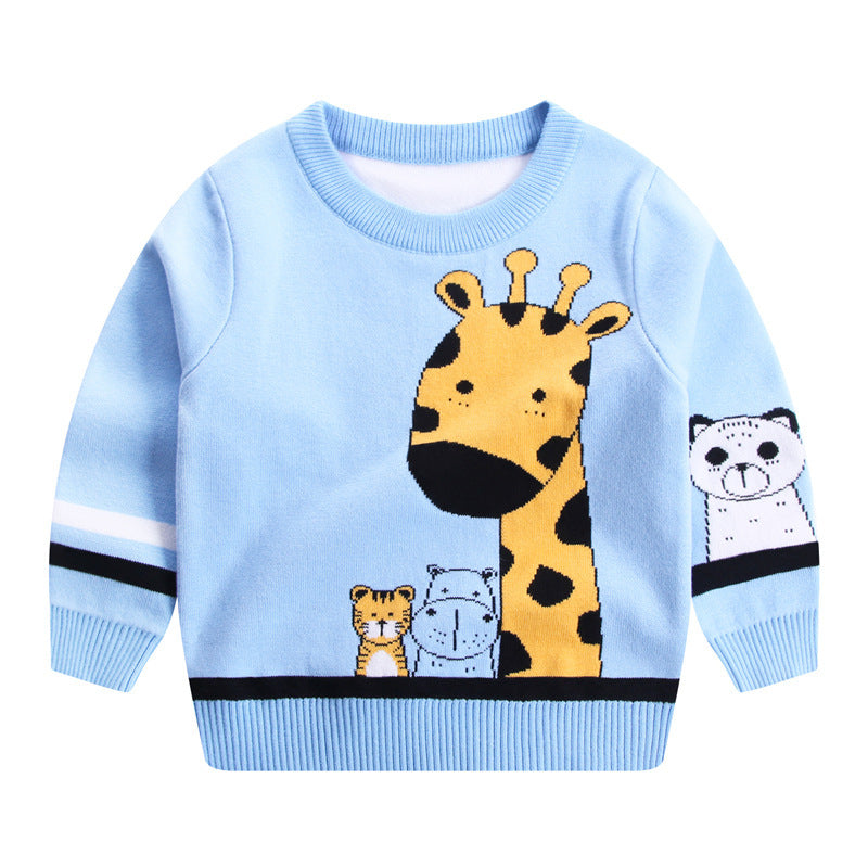 Children's Sweater Knit Sweater Giraffe Round Neck Cotton Double Layer Warm Sweater