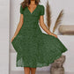 Printed V-Neck Short-Sleeved Lace-Up Dress