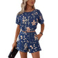Casual Printed Short Sleeves Shorts Suit Simple