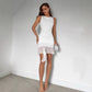 Elegant Sleeveless Pearl-Embroidered Patchwork Dress