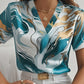 Geometric Pattern V-neck Commuter's All-matching Short Sleeve Shirt