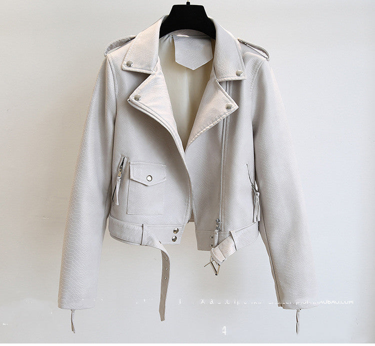 Slim Slimming Snake Print Biker Jacket Brown Jacket
