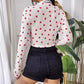Elegant Mesh Floral Print Heart Round Neck Long Sleeve T-shirt