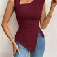 Diagonal Collar Slim-fit Solid Color Short Sleeve Women