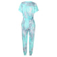 Tie-Dye Printed V-Neck Short-Sleeved Casual Jumpsuit