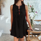 Solid-color Lace-up Pleated Sleeveless Mini Dress For Women
