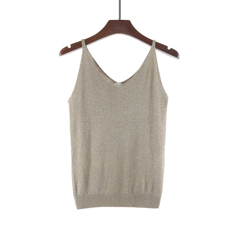V-neck suspender knitted glitter vest
