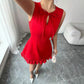 Women's Lace-up Mini Dress With Bow And Ruffled Hem