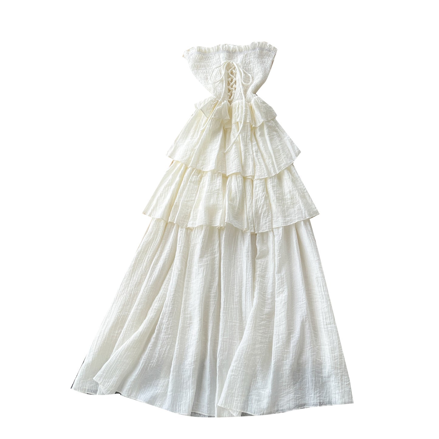 Design Sense Lace-up Waist-controlled Sleeveless Tube Top Ruffled Long Skirt