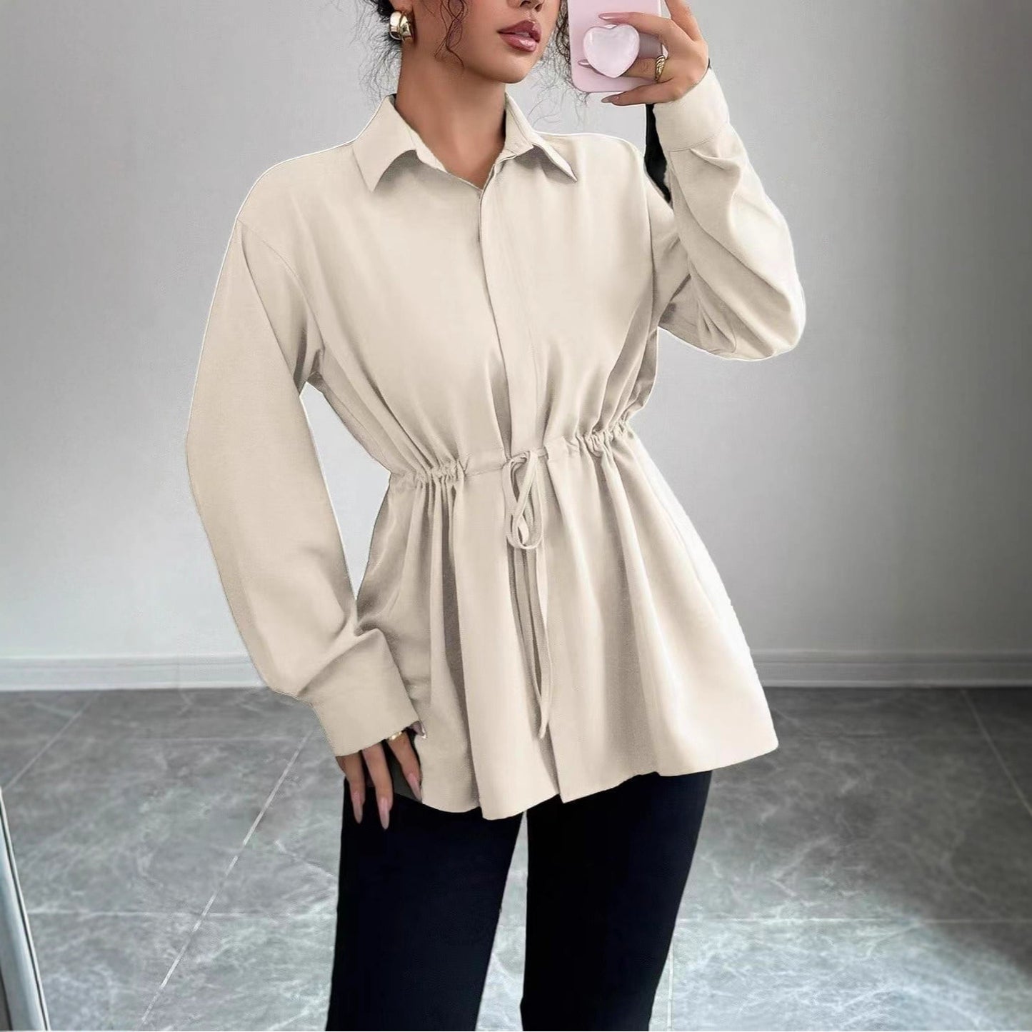 Solid Color Casual Women's Long-sleeved Shirt