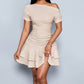 Elegant Sophisticated Solid Color Off The Shoulder Slim Fit Ruffle Trim Dress