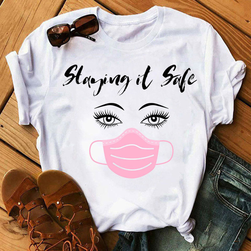 Leopard mask eyes lashes ladies short sleeves