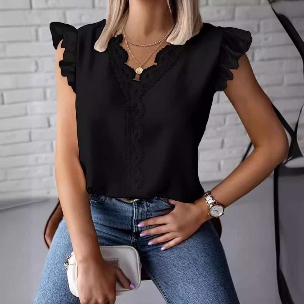 Fashion Lace Stitching Loose Shirt Women